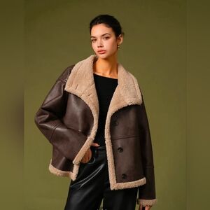 Plush Vegan Leather Dark Brown Jacket